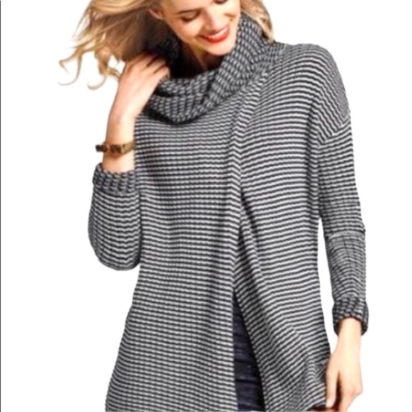CABI Cowl Turtleneck Striped Fergie Split Sweater #3167 size S - Picture 2 of 13